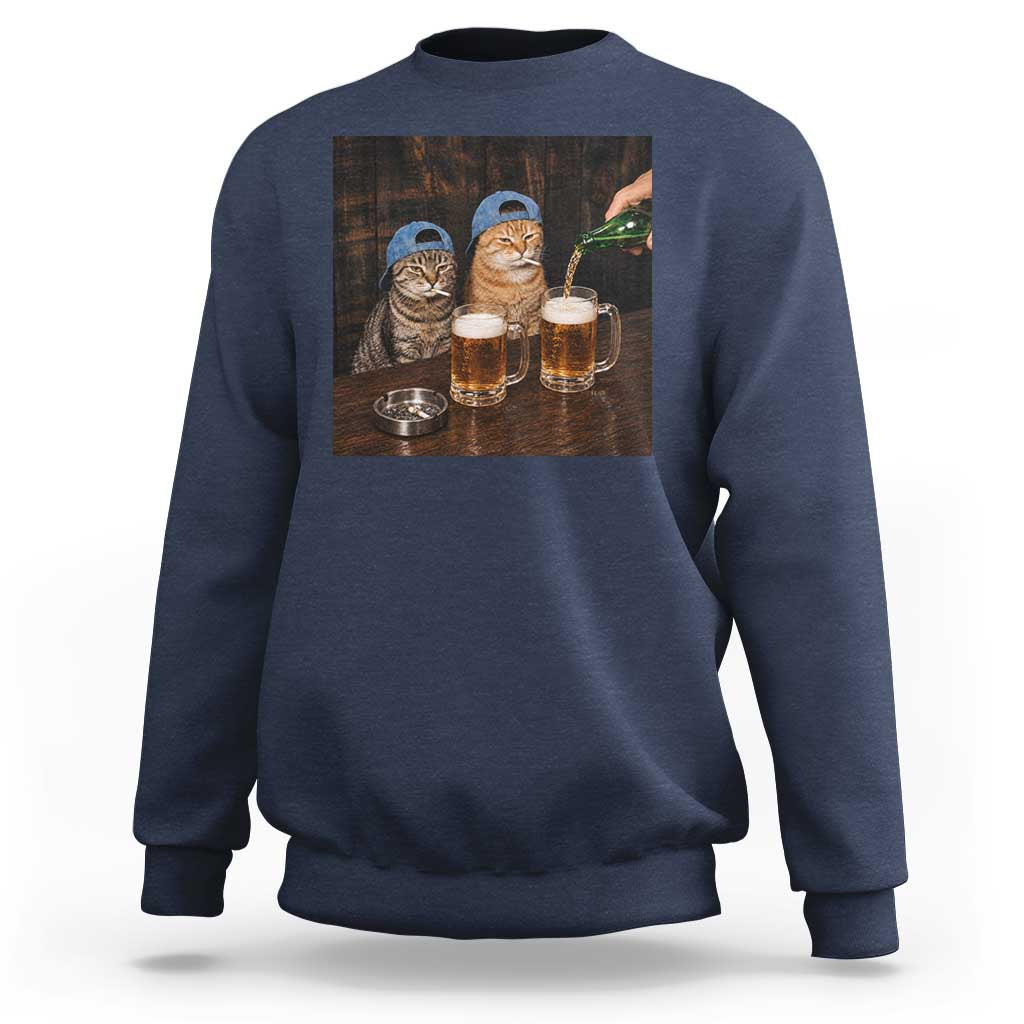 Funny Smoking Cats Drinking Beer at the Bar Sweatshirt Funny Bad Boys Cigarette Kitty Gen Z Meme