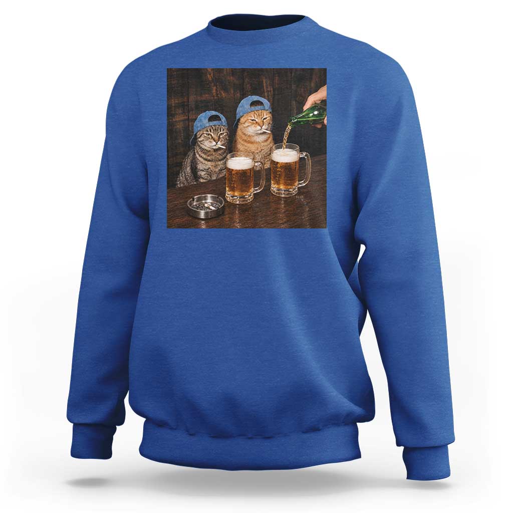 Funny Smoking Cats Drinking Beer at the Bar Sweatshirt Funny Bad Boys Cigarette Kitty Gen Z Meme
