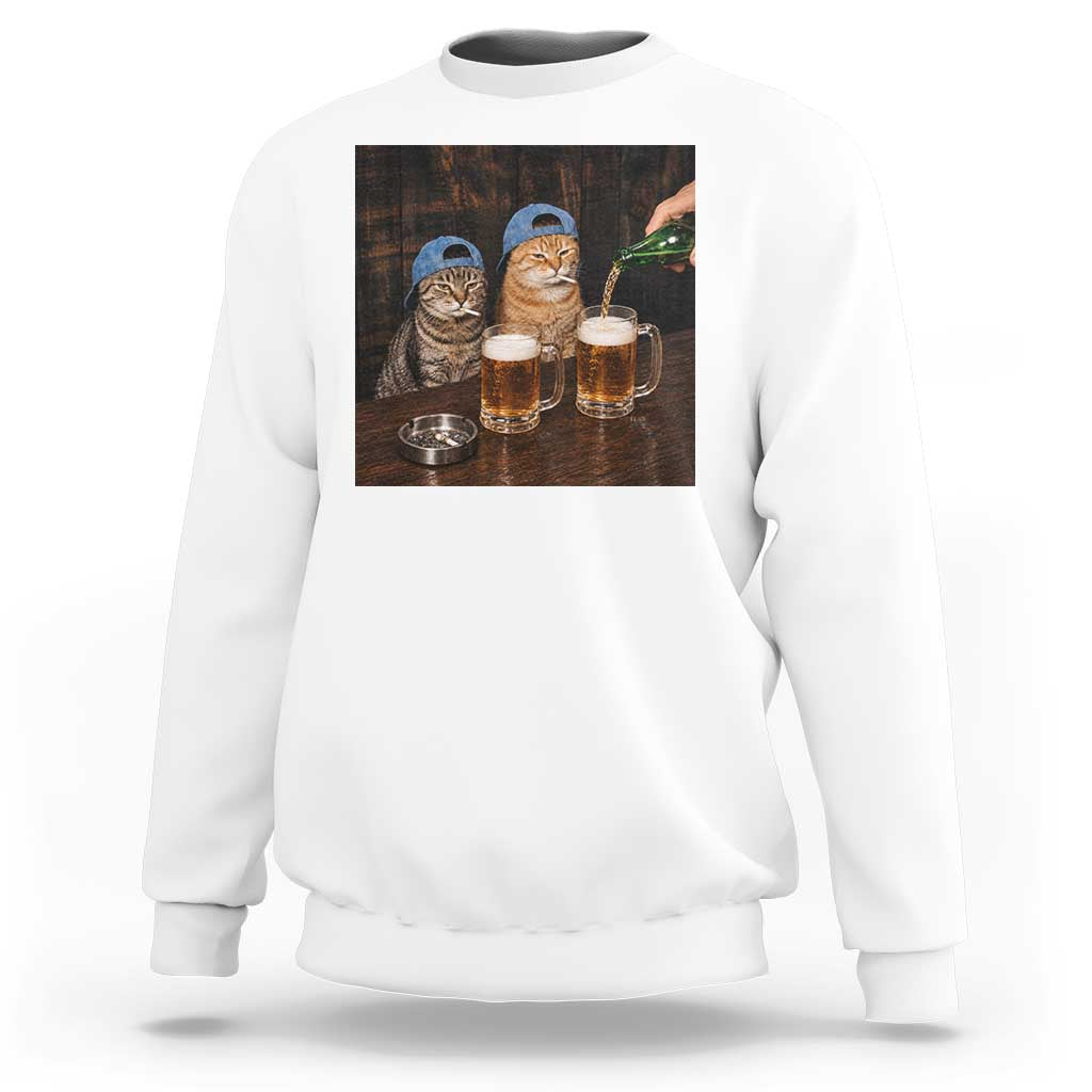 Funny Smoking Cats Drinking Beer at the Bar Sweatshirt Funny Bad Boys Cigarette Kitty Gen Z Meme