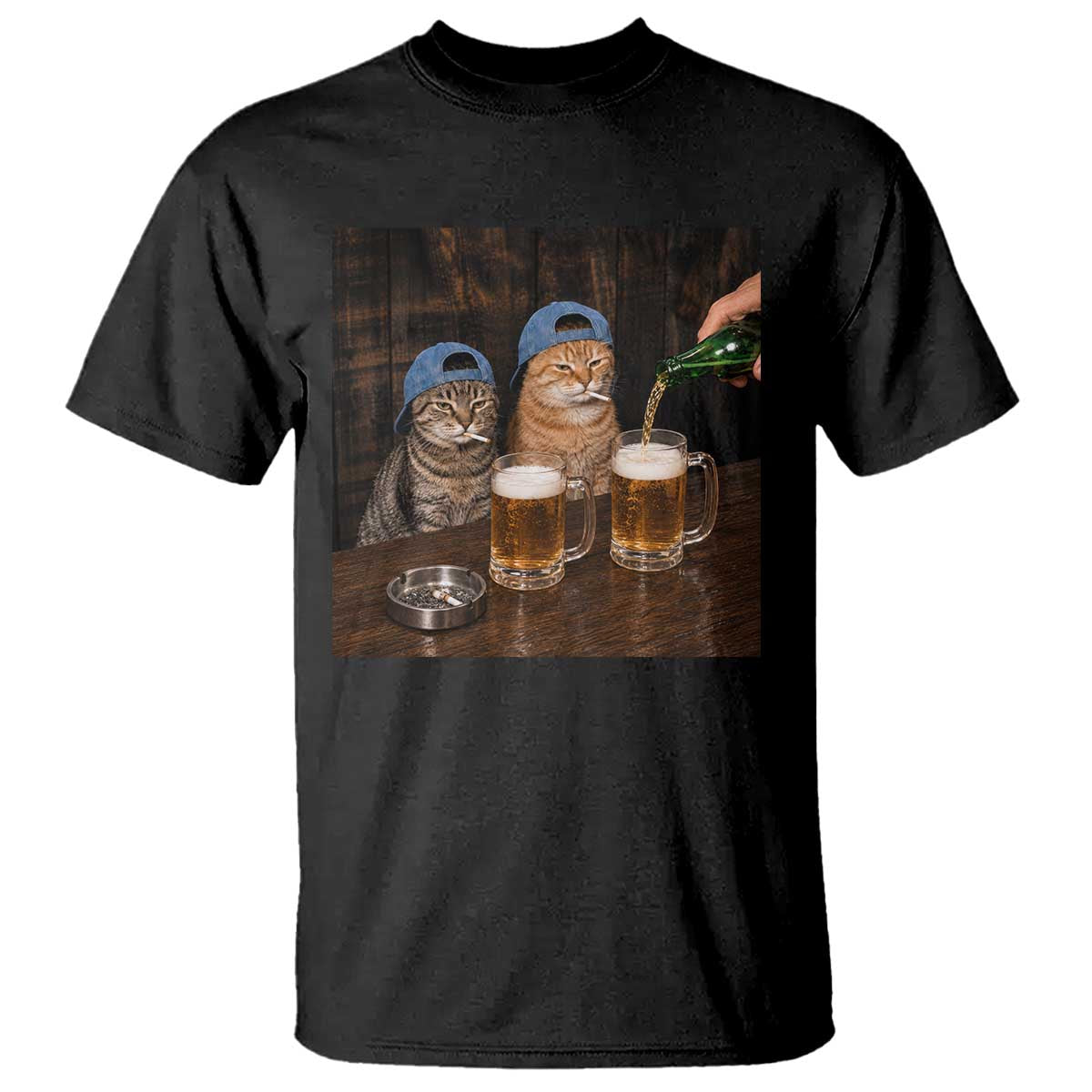 Funny Smoking Cats Drinking Beer at the Bar T Shirt Funny Bad Boys Cigarette Kitty Gen Z Meme