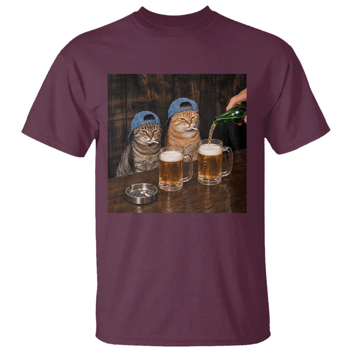 Funny Smoking Cats Drinking Beer at the Bar T Shirt Funny Bad Boys Cigarette Kitty Gen Z Meme