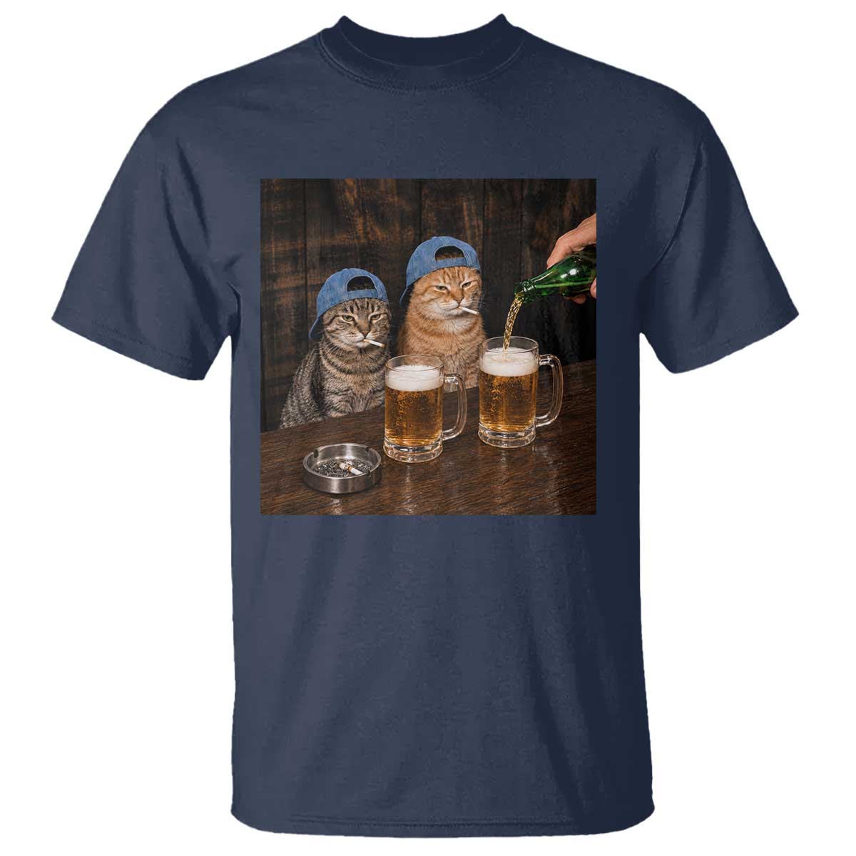 Funny Smoking Cats Drinking Beer at the Bar T Shirt Funny Bad Boys Cigarette Kitty Gen Z Meme