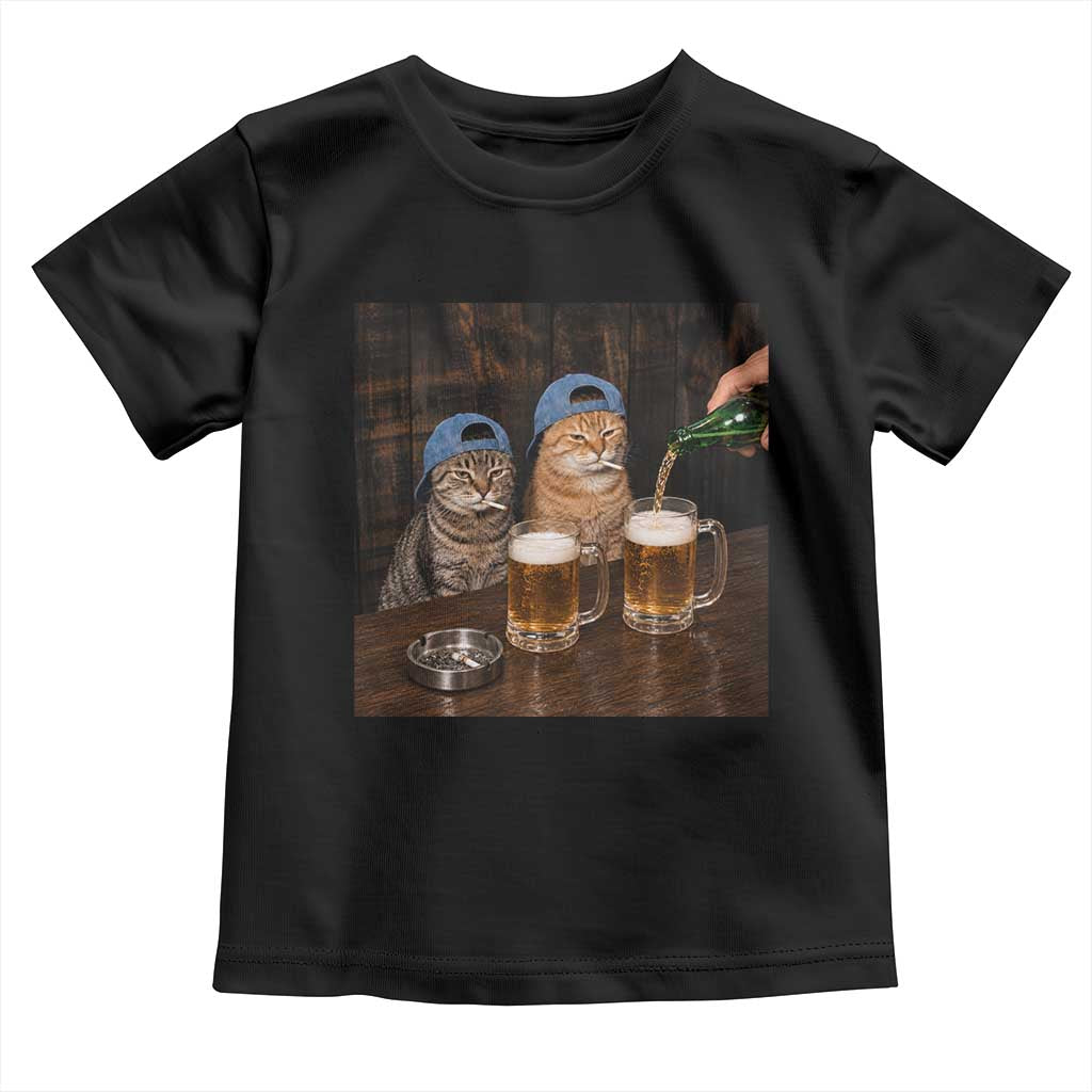 Funny Smoking Cats Drinking Beer at the Bar Toddler T Shirt Funny Bad Boys Cigarette Kitty Gen Z Meme