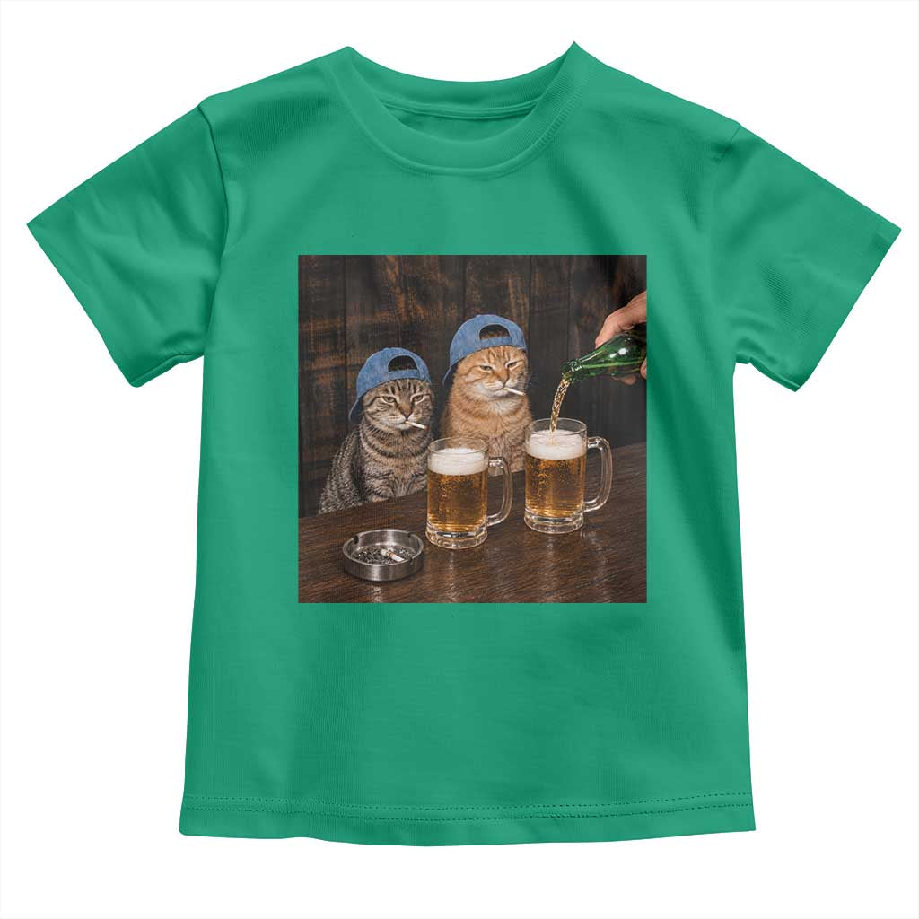 Funny Smoking Cats Drinking Beer at the Bar Toddler T Shirt Funny Bad Boys Cigarette Kitty Gen Z Meme