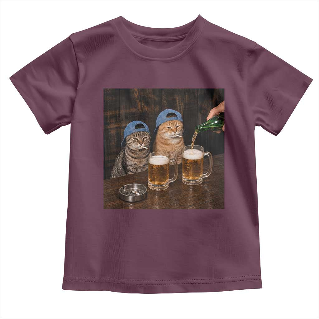Funny Smoking Cats Drinking Beer at the Bar Toddler T Shirt Funny Bad Boys Cigarette Kitty Gen Z Meme