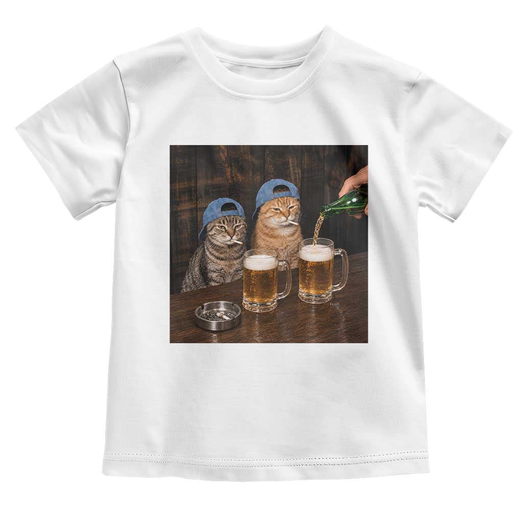Funny Smoking Cats Drinking Beer at the Bar Toddler T Shirt Funny Bad Boys Cigarette Kitty Gen Z Meme