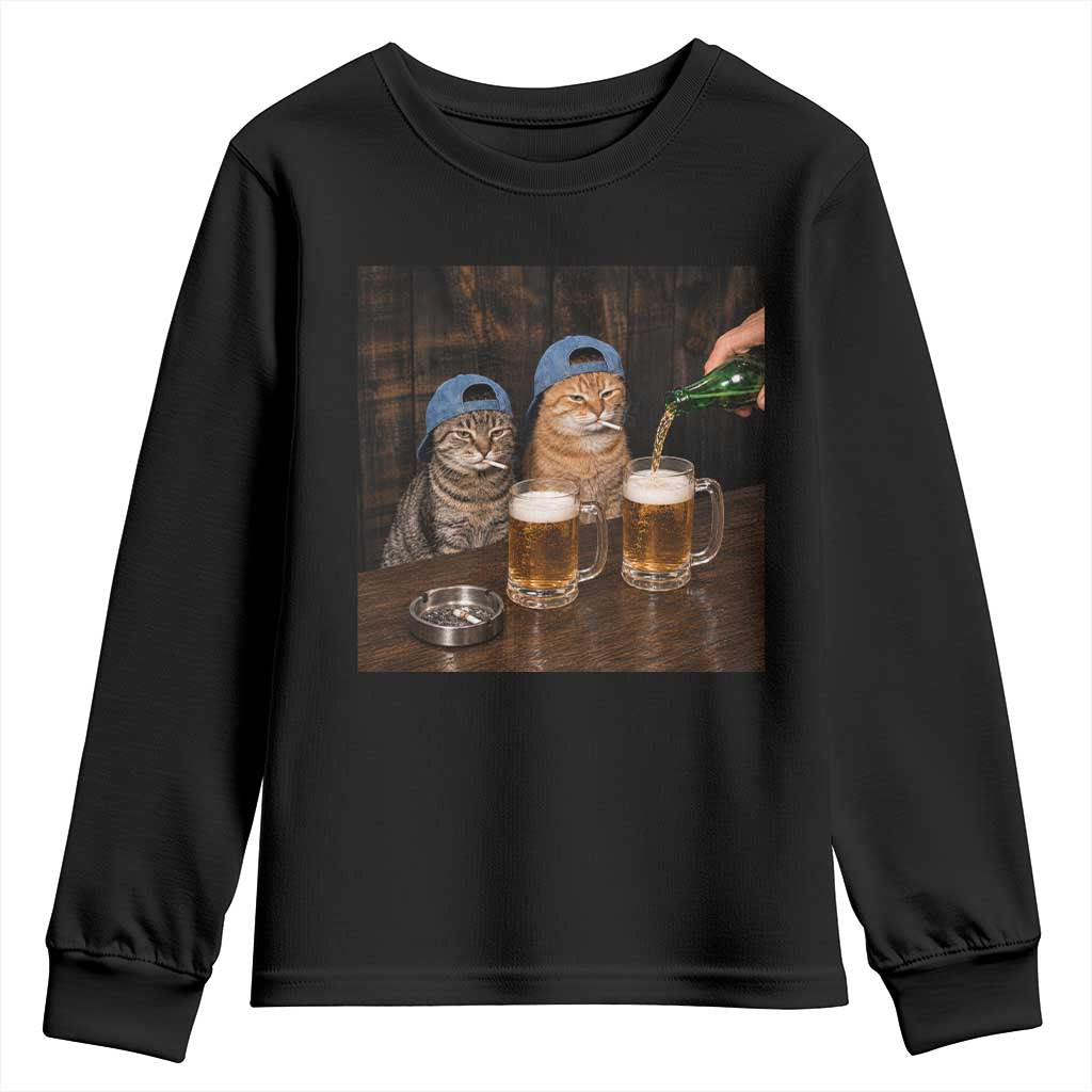 Funny Smoking Cats Drinking Beer at the Bar Youth Sweatshirt Funny Bad Boys Cigarette Kitty Gen Z Meme