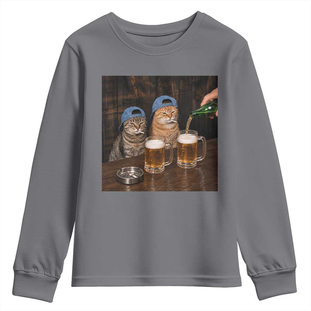 Funny Smoking Cats Drinking Beer at the Bar Youth Sweatshirt Funny Bad Boys Cigarette Kitty Gen Z Meme