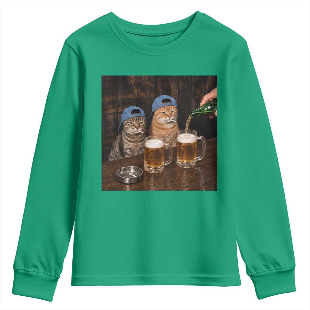Funny Smoking Cats Drinking Beer at the Bar Youth Sweatshirt Funny Bad Boys Cigarette Kitty Gen Z Meme