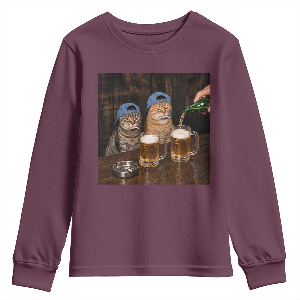 Funny Smoking Cats Drinking Beer at the Bar Youth Sweatshirt Funny Bad Boys Cigarette Kitty Gen Z Meme