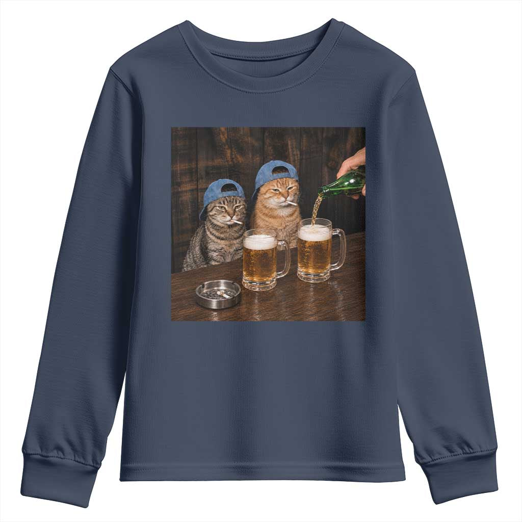 Funny Smoking Cats Drinking Beer at the Bar Youth Sweatshirt Funny Bad Boys Cigarette Kitty Gen Z Meme