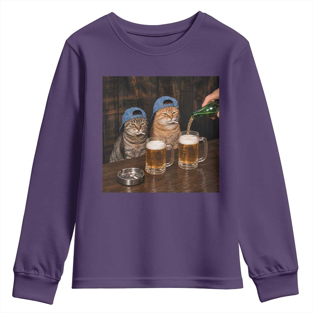 Funny Smoking Cats Drinking Beer at the Bar Youth Sweatshirt Funny Bad Boys Cigarette Kitty Gen Z Meme
