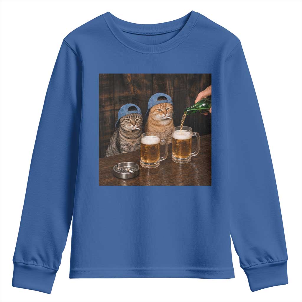 Funny Smoking Cats Drinking Beer at the Bar Youth Sweatshirt Funny Bad Boys Cigarette Kitty Gen Z Meme