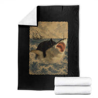 Black Cat Biting Shark Anime Graphic Japanese Throw Blanket Vintage Graphic Ukiyo-e Art