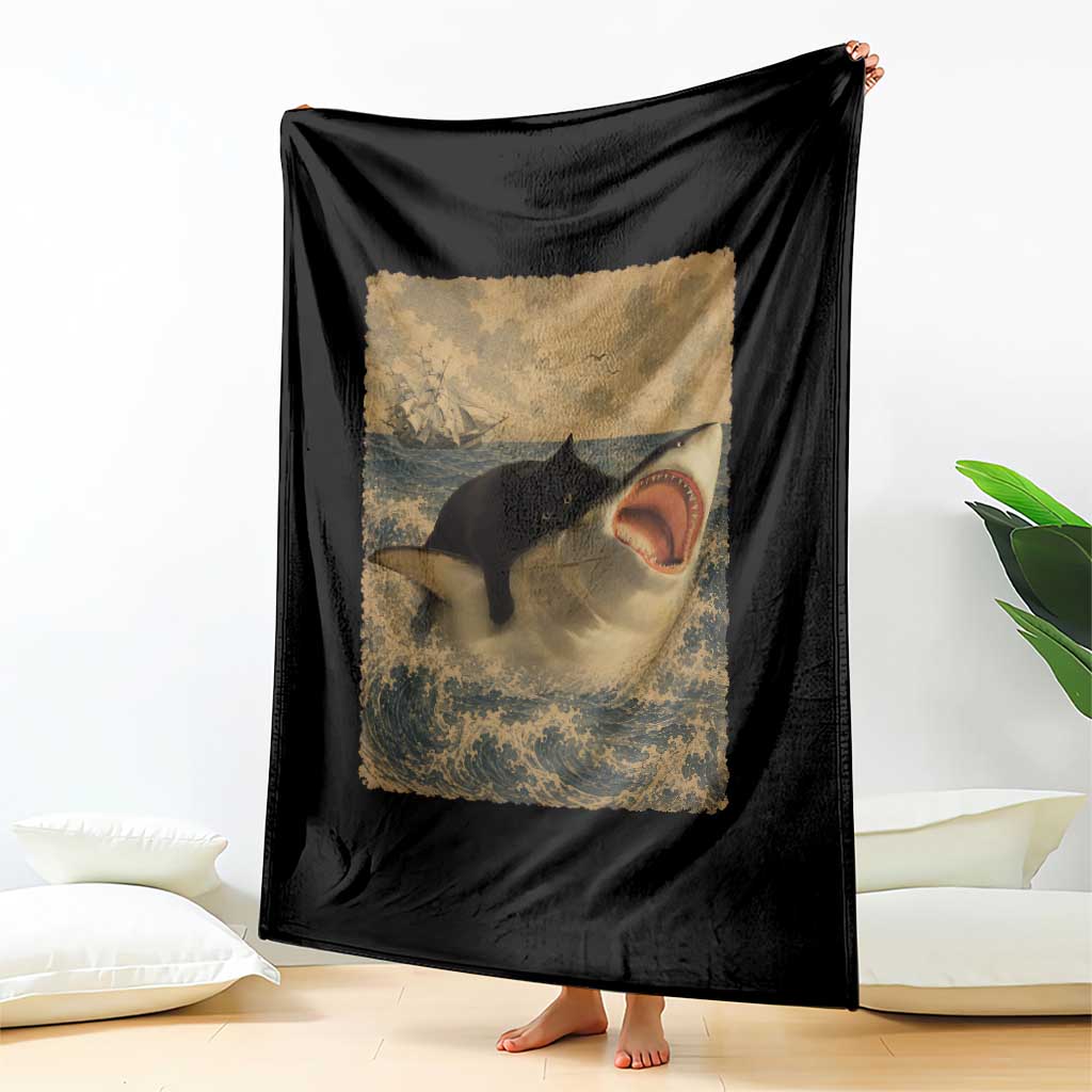 Black Cat Biting Shark Anime Graphic Japanese Throw Blanket Vintage Graphic Ukiyo-e Art