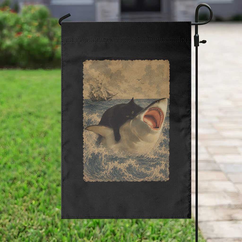 Black Cat Biting Shark Anime Graphic Japanese Garden Flag Vintage Graphic Ukiyo-e Art