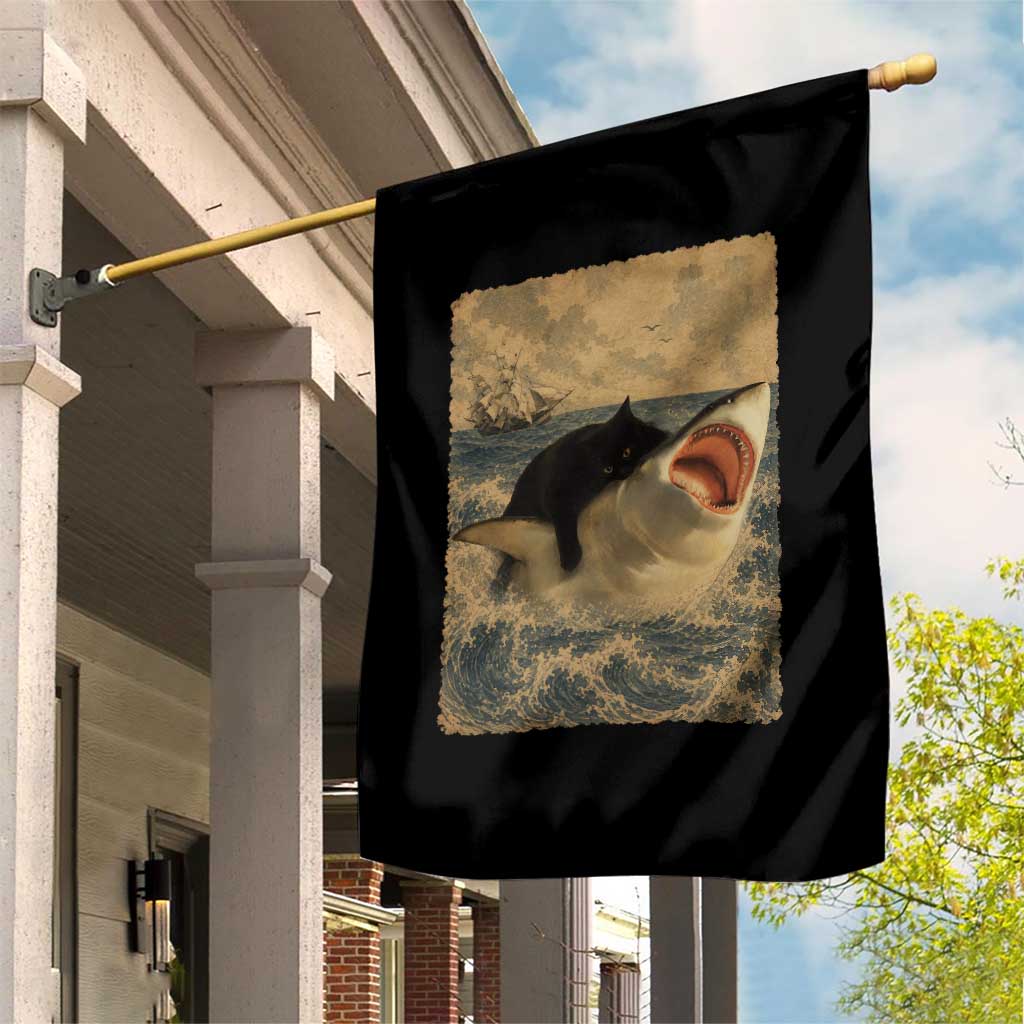 Black Cat Biting Shark Anime Graphic Japanese Garden Flag Vintage Graphic Ukiyo-e Art