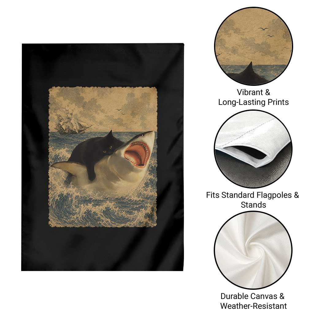 Black Cat Biting Shark Anime Graphic Japanese Garden Flag Vintage Graphic Ukiyo-e Art