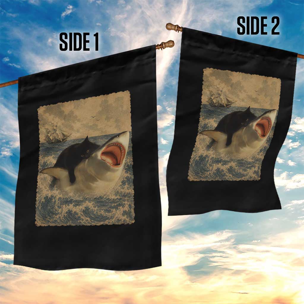 Black Cat Biting Shark Anime Graphic Japanese Garden Flag Vintage Graphic Ukiyo-e Art