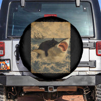 Black Cat Biting Shark Anime Graphic Japanese Spare Tire Cover Vintage Graphic Ukiyo-e Art