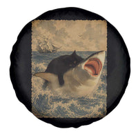 Black Cat Biting Shark Anime Graphic Japanese Spare Tire Cover Vintage Graphic Ukiyo-e Art