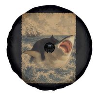 Black Cat Biting Shark Anime Graphic Japanese Spare Tire Cover Vintage Graphic Ukiyo-e Art