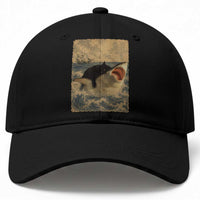 Black Cat Biting Shark Anime Graphic Japanese Baseball Cap Vintage Graphic Ukiyo-e Art