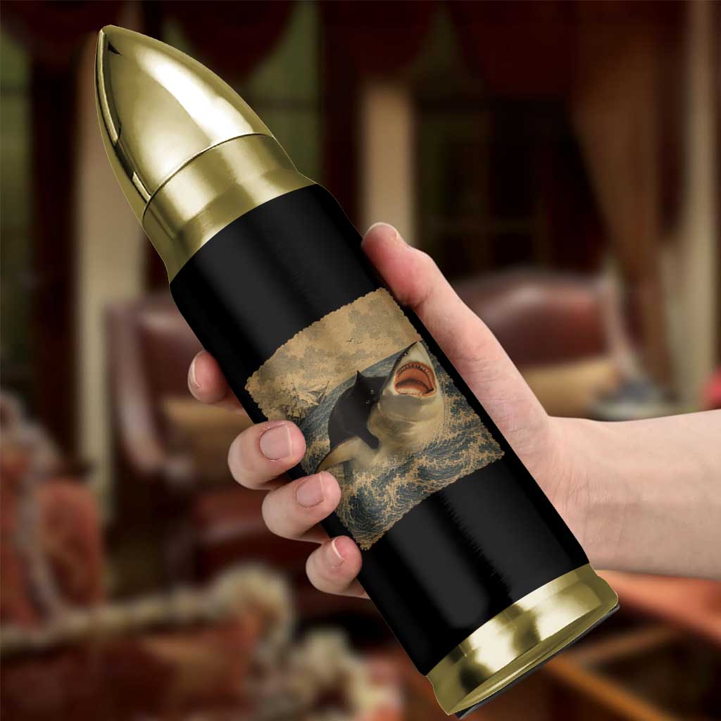 Black Cat Biting Shark Anime Graphic Japanese Bullet Tumbler Vintage Graphic Ukiyo-e Art