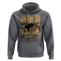 Black Cat Biting Shark Anime Graphic Japanese Hoodie Vintage Graphic Ukiyo-e Art