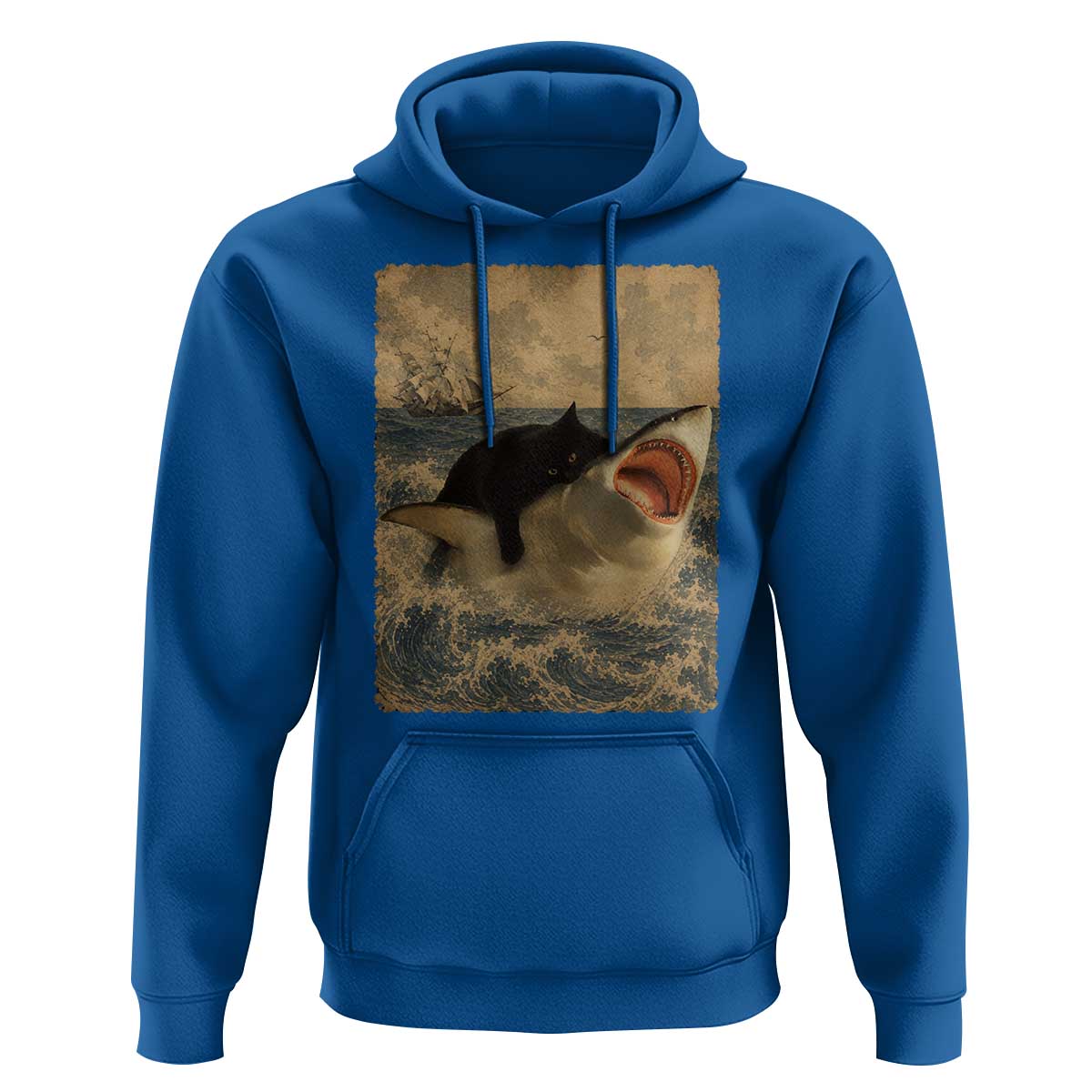 Black Cat Biting Shark Anime Graphic Japanese Hoodie Vintage Graphic Ukiyo-e Art