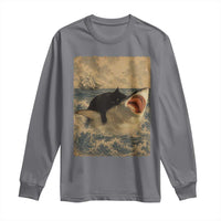 Black Cat Biting Shark Anime Graphic Japanese Long Sleeve Shirt Vintage Graphic Ukiyo-e Art