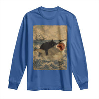 Black Cat Biting Shark Anime Graphic Japanese Long Sleeve Shirt Vintage Graphic Ukiyo-e Art
