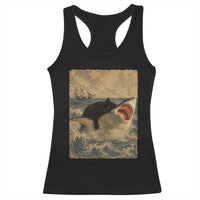 Black Cat Biting Shark Anime Graphic Japanese Racerback Tank Top Vintage Graphic Ukiyo-e Art