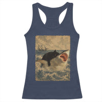 Black Cat Biting Shark Anime Graphic Japanese Racerback Tank Top Vintage Graphic Ukiyo-e Art