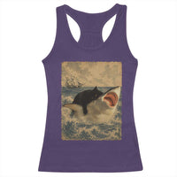 Black Cat Biting Shark Anime Graphic Japanese Racerback Tank Top Vintage Graphic Ukiyo-e Art