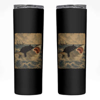 Black Cat Biting Shark Anime Graphic Japanese Skinny Tumbler Vintage Graphic Ukiyo-e Art