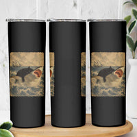 Black Cat Biting Shark Anime Graphic Japanese Skinny Tumbler Vintage Graphic Ukiyo-e Art