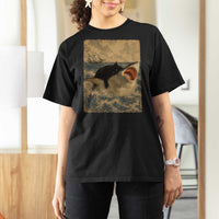 Black Cat Biting Shark Anime Graphic Japanese T Shirt For Women Vintage Graphic Ukiyo-e Art