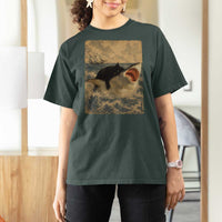 Black Cat Biting Shark Anime Graphic Japanese T Shirt For Women Vintage Graphic Ukiyo-e Art
