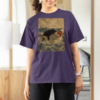 Black Cat Biting Shark Anime Graphic Japanese T Shirt For Women Vintage Graphic Ukiyo-e Art