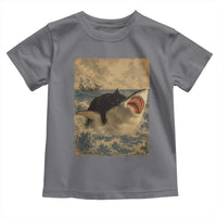 Black Cat Biting Shark Anime Graphic Japanese Toddler T Shirt Vintage Graphic Ukiyo-e Art