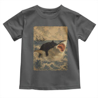 Black Cat Biting Shark Anime Graphic Japanese Toddler T Shirt Vintage Graphic Ukiyo-e Art