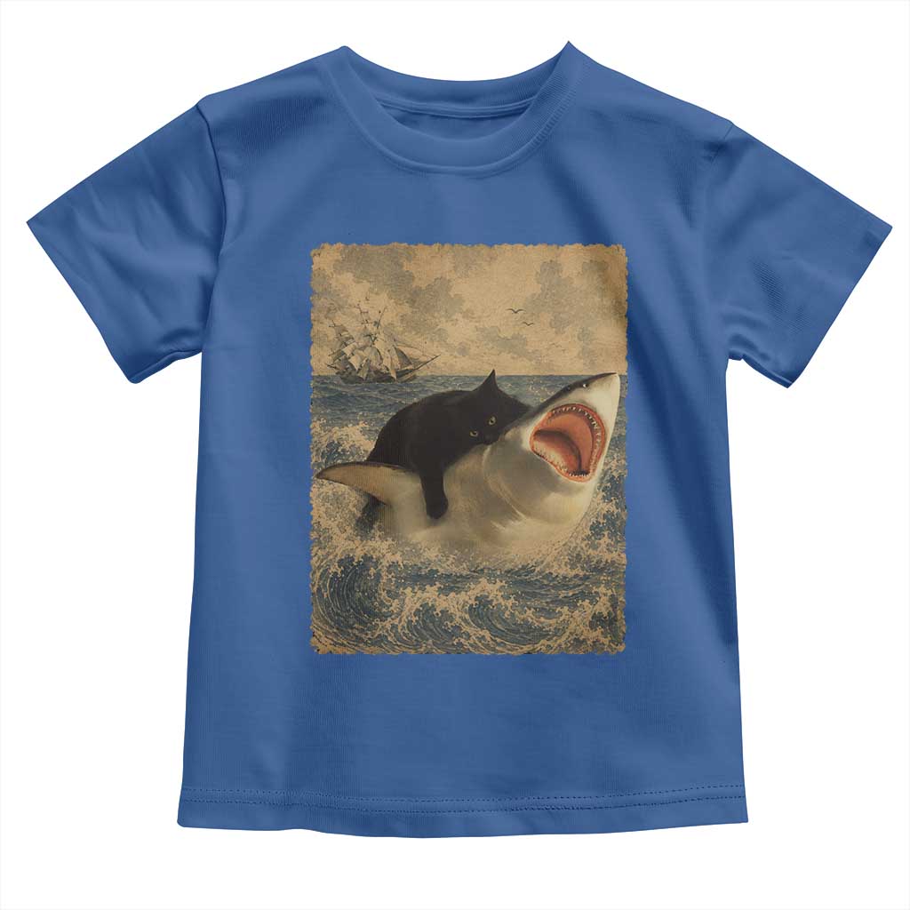 Black Cat Biting Shark Anime Graphic Japanese Toddler T Shirt Vintage Graphic Ukiyo-e Art
