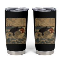 Black Cat Biting Shark Anime Graphic Japanese Tumbler Cup Vintage Graphic Ukiyo-e Art