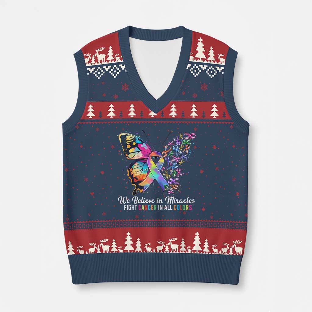 Fight Cancer In All Colors V-Neck Knit Sweater Vest We Believe In Miracles Cancer Awareness
