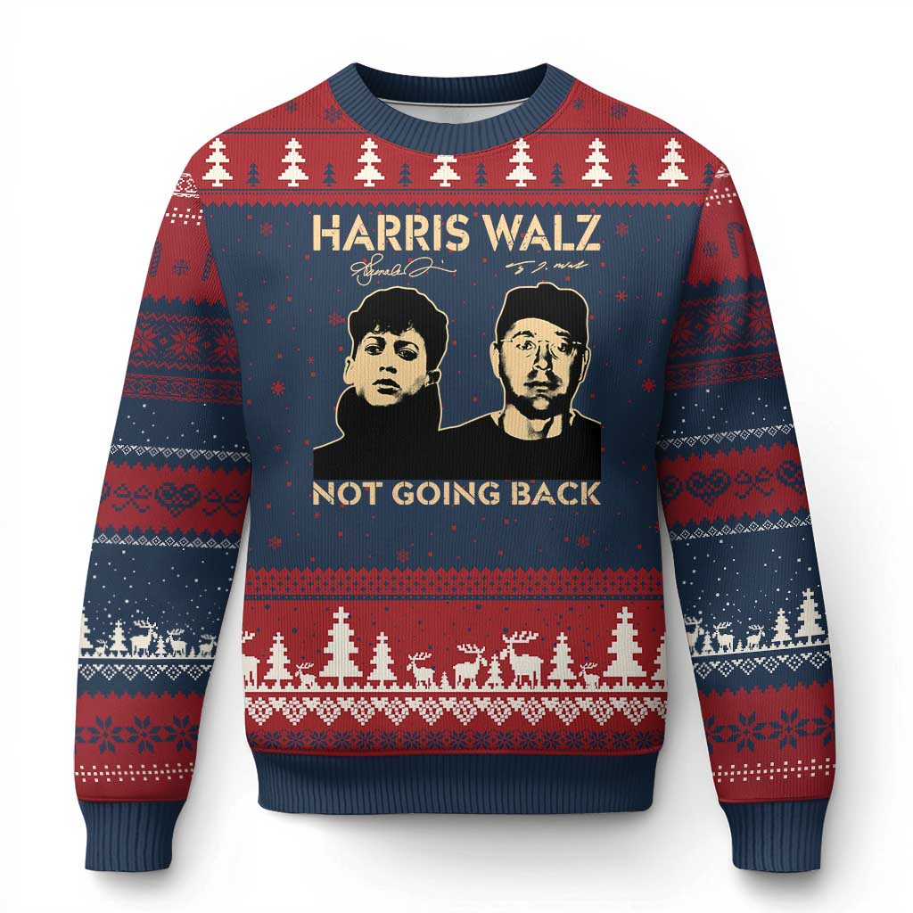 Harris Walz Ugly Christmas Sweater Retro We Are Not Going Back