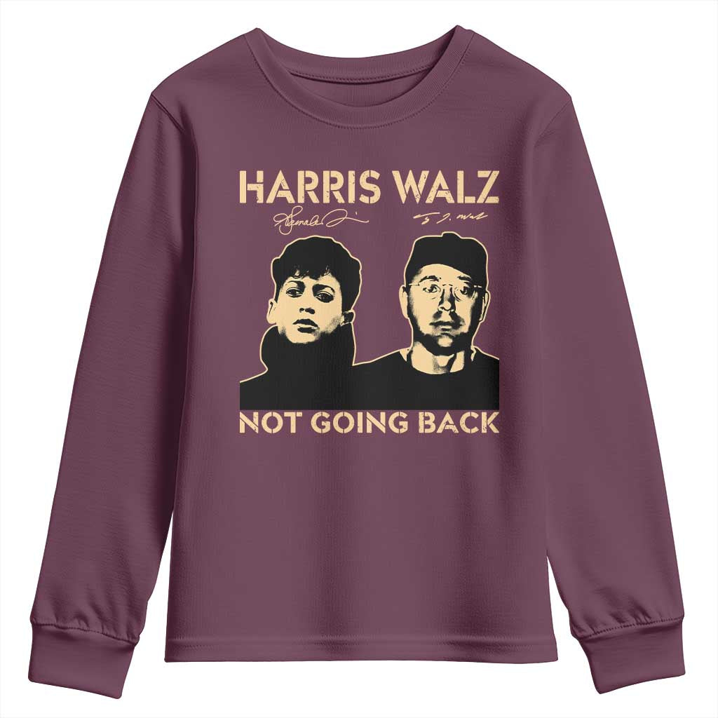 Harris Walz Youth Sweatshirt Retro We Are Not Going Back
