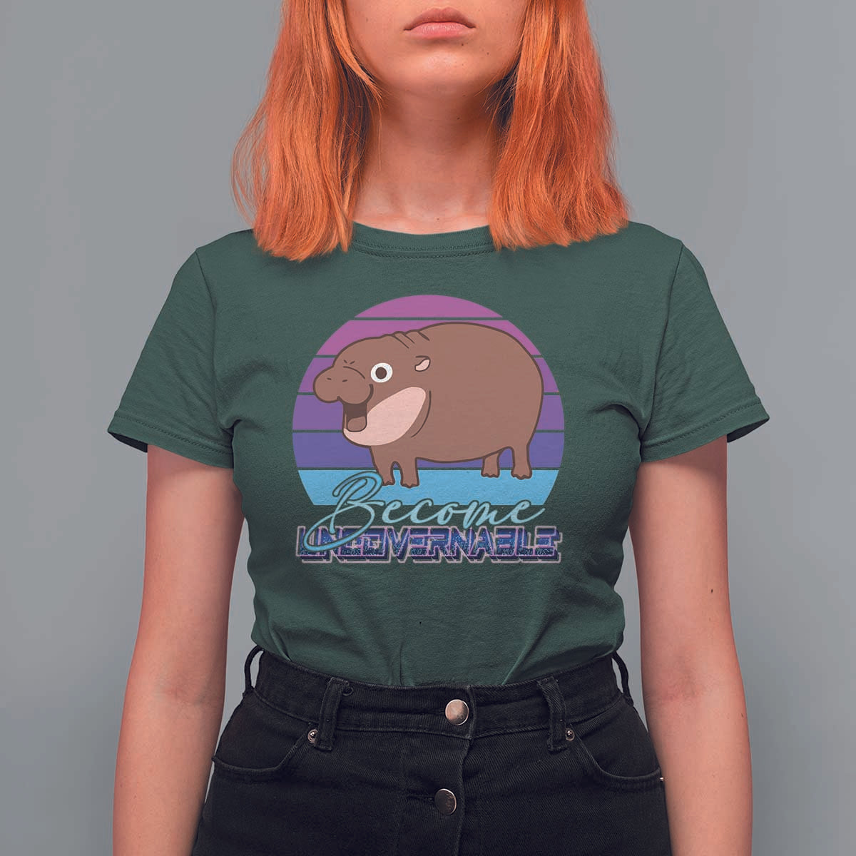 Funny Moo Deng T Shirt For Women Baby Hippo Become Ungovernable - Wonder Print Shop
