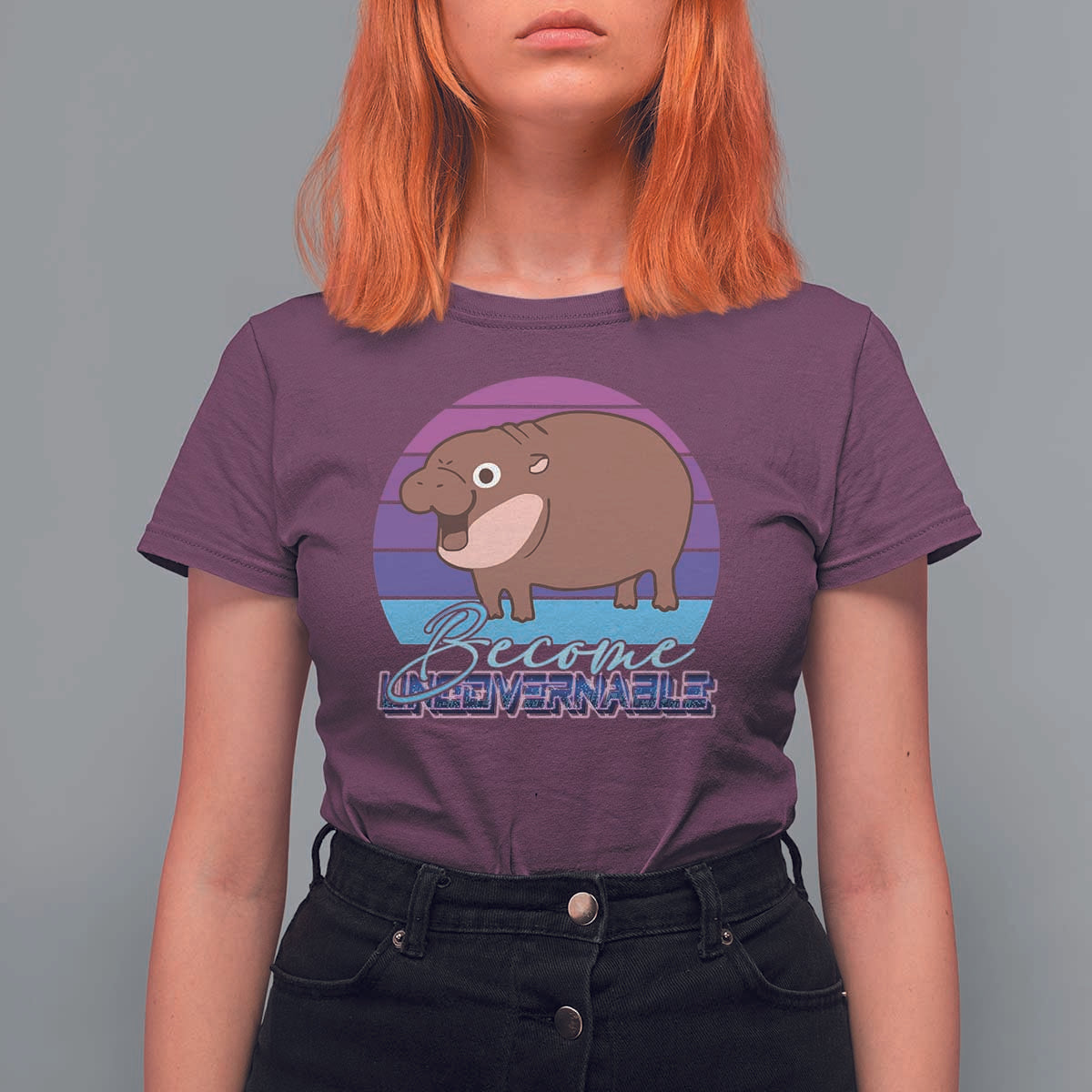 Funny Moo Deng T Shirt For Women Baby Hippo Become Ungovernable - Wonder Print Shop