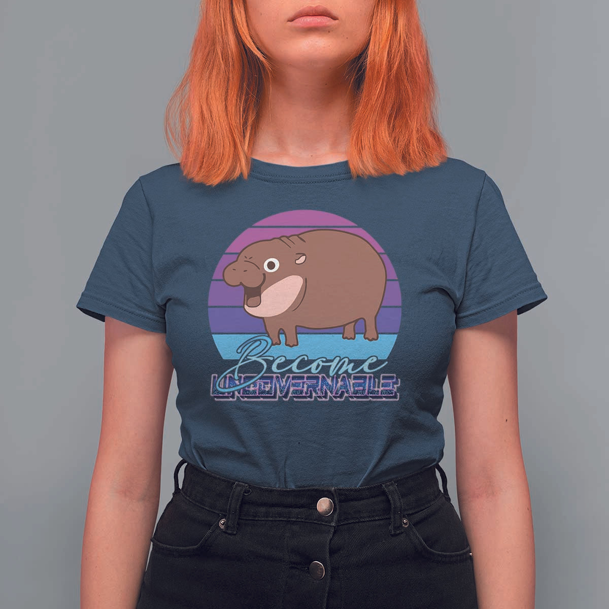 Funny Moo Deng T Shirt For Women Baby Hippo Become Ungovernable - Wonder Print Shop
